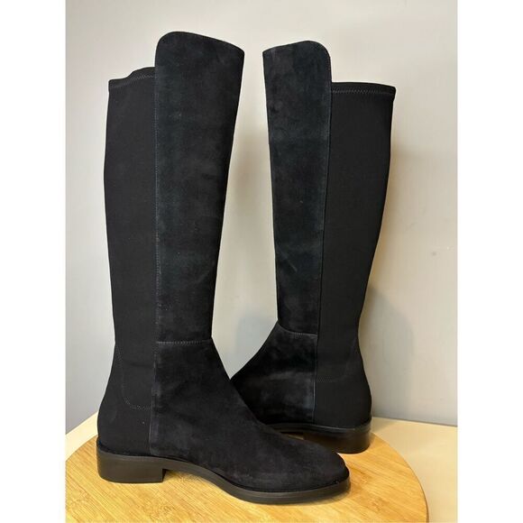 Stuart Weitzman Women's Keelan Suede Pull On Knee High Boots Black Side 4B - Picture 3 of 9
